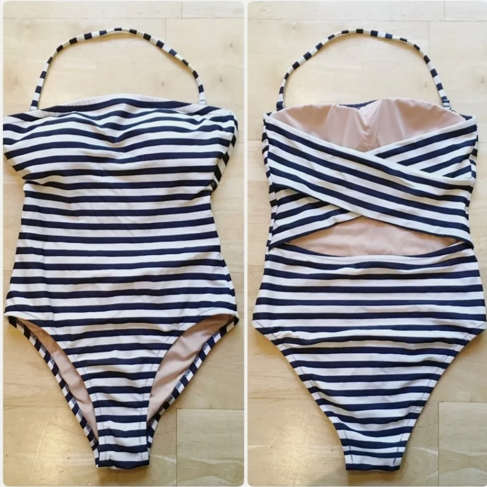J. Crew Navy and White Striped One-Piece Swimsuit
